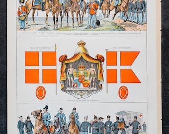 1897 Denmark Weapons, Flags, Army / Denmark Map  from "Le Noveau Larousse Illustré Edition" - Double side print