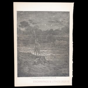 1880 DON QUIXOTE Under the STARS  – Gustave Doré Illustration – Original Antique Book Print from Don Quixote – Scarce!