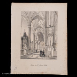 1855  INTERIOR of St. BAVO&#39;S CHURCH - Black and white steel engraving by Albert Henry Payne “Payne’s Universum” Buy 2 get 1 free!