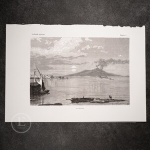 Mount Vesuvius - Original Lithography -  illustration for Amedee Guillemin&#39;s book &quot;Le Monde Physique&quot; in 1885