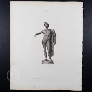 1818 A BRONZE STATUE of APOLLO - Collection of Ancient Marbles - Exquisite Original Steel Engraving - (213 Years Old)