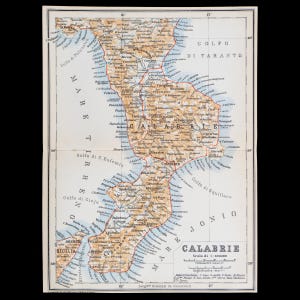 1893 Landkarte der Region CALABRIA in Süd-ITALIEN - Original Lithographie-Karte, Leipzig für 'Italie, Manuel du Voyageur' von Karl Baedeker