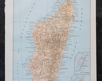 Mapf de Madagascar y escenas de "Le Noveau Larousse Illustré Edition" - PLACA DOBLE CARA