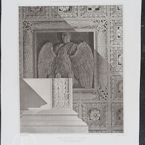 May include: A black and white engraving of a sculpture of an eagle with a human head. The sculpture is set into a wall with intricate carvings. The text "ARC DE TITUS A ROME" is at the bottom of the image.