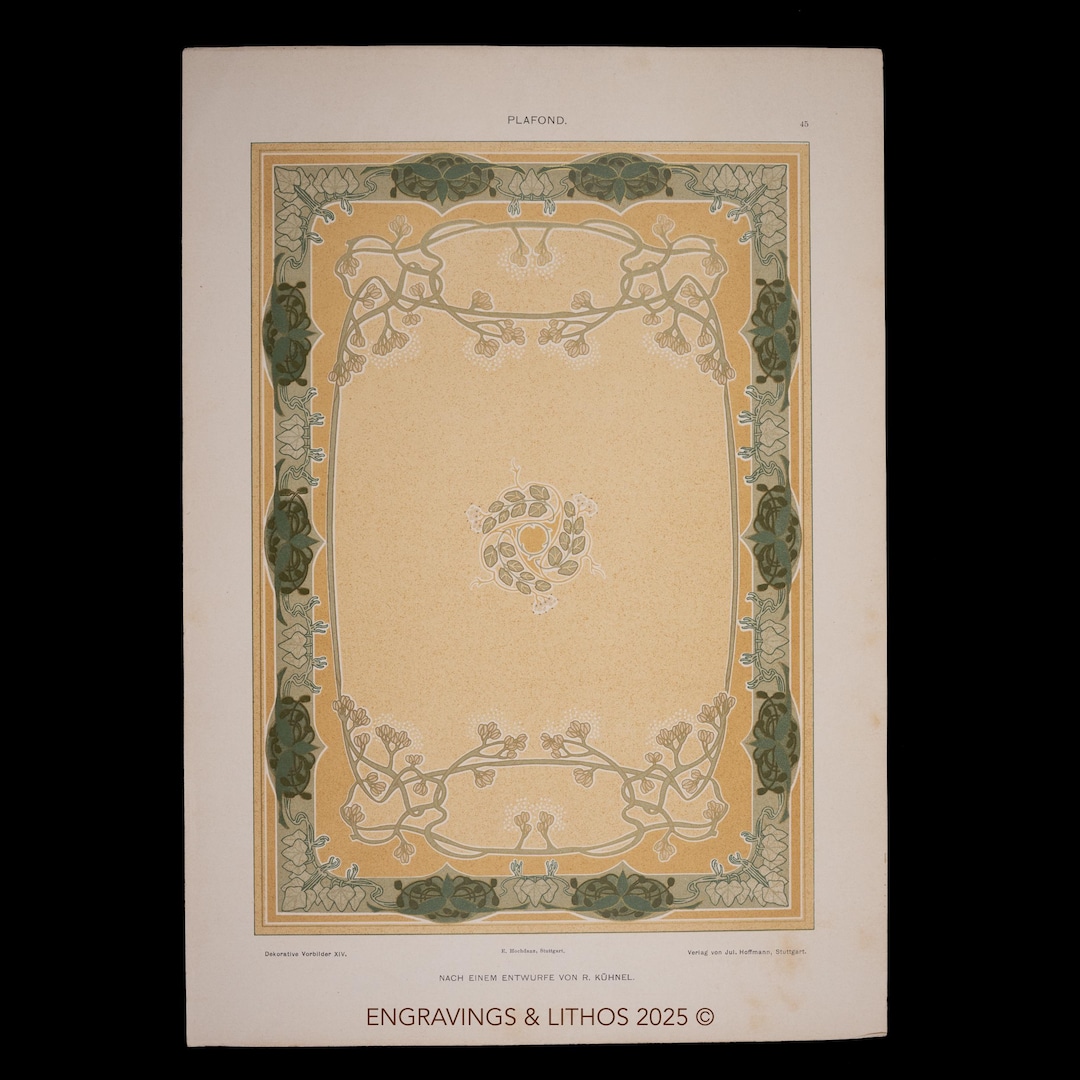 1902 CEILING ORNAMENT With VINE Motif - R. Kohnel – Early Art Nouveau ...