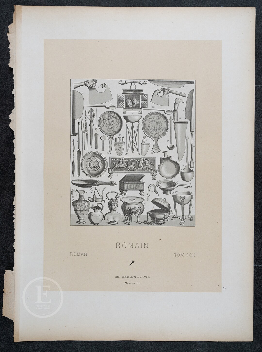 1888 Roman Instruments for Religious Sacrifices by Racinet - Original ...