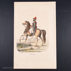 1841 Turkish Ottoman Janissary on horseback - Hand colored engraving, “The Youth’s Traveler Through the Five Parts of the World”  - Scarce!