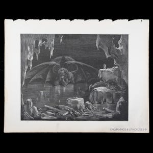 1880 LUCIFER in the NINTH CIRCLE  – Original Print from &quot;The Vision of Hell&quot; by Dante Alighieri