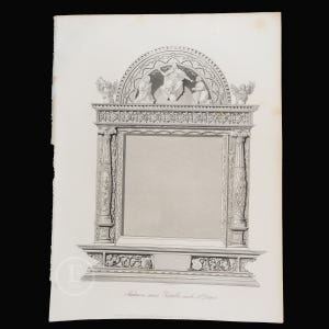 1855 FRAME of a RETABLO after A. DURER,  German Artist - Black and white steel engraving by Albert Henry Payne “Payne’s Universum”