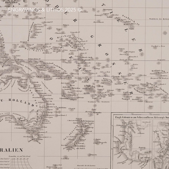 1849 年のオーストラリア地図 – アンティーク彫刻 – オリジナル