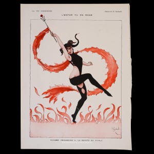 1917 Devil Woman Dancing in Flames – Henry Gerbault – Interior ONE PAGE Original La Vie Parisienne Print