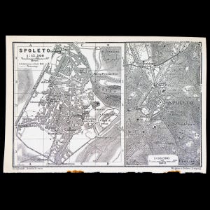 1893 Karte von SPOLETO, Stadt in UMBRIEN, Mittel-ITALIEN - Original Lithographie-Karte, Leipzig für 'Italie, Manuel du Voyageur' von Karl Baedeker