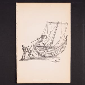 1948 SAILBOAT CONFRONTATION SCENE – Original Salvador Dalí Illustration from Autobiography of Benvenuto Cellini