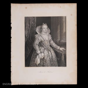 1850 MARIA DE MEDICI - Incisione su acciaio in bianco e nero tratta dalla “Royal Dresden Gallery” di Payne V2 - Acquista 2 stampe, ricevine 1 gratis!