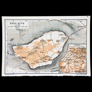 1893 Karte von ORVIETO, Stadt in der Region UMBRIEN, ITALIEN - Echte Lithographie-Karte, Leipzig für 'Italie, Manuel du Voyageur' von Karl Baedeker