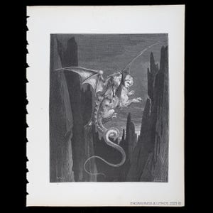 1880 WHIPPED BY DEMON  – Original Print from &quot;The Vision of Hell&quot; by Dante Alighieri