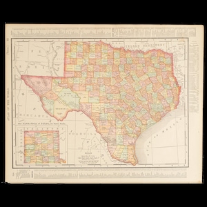 1897 TEXAS, USA - Original map from Rand McNally and Company Atlas of the World