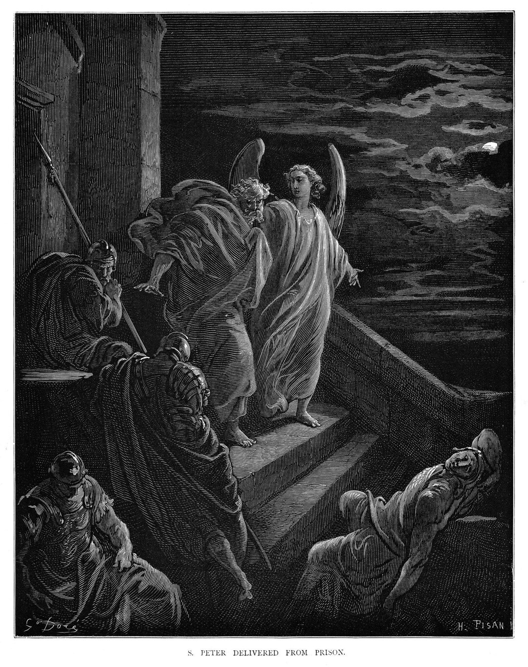 St. Peter Delivered From Prison Engraving From the Bible by - Etsy