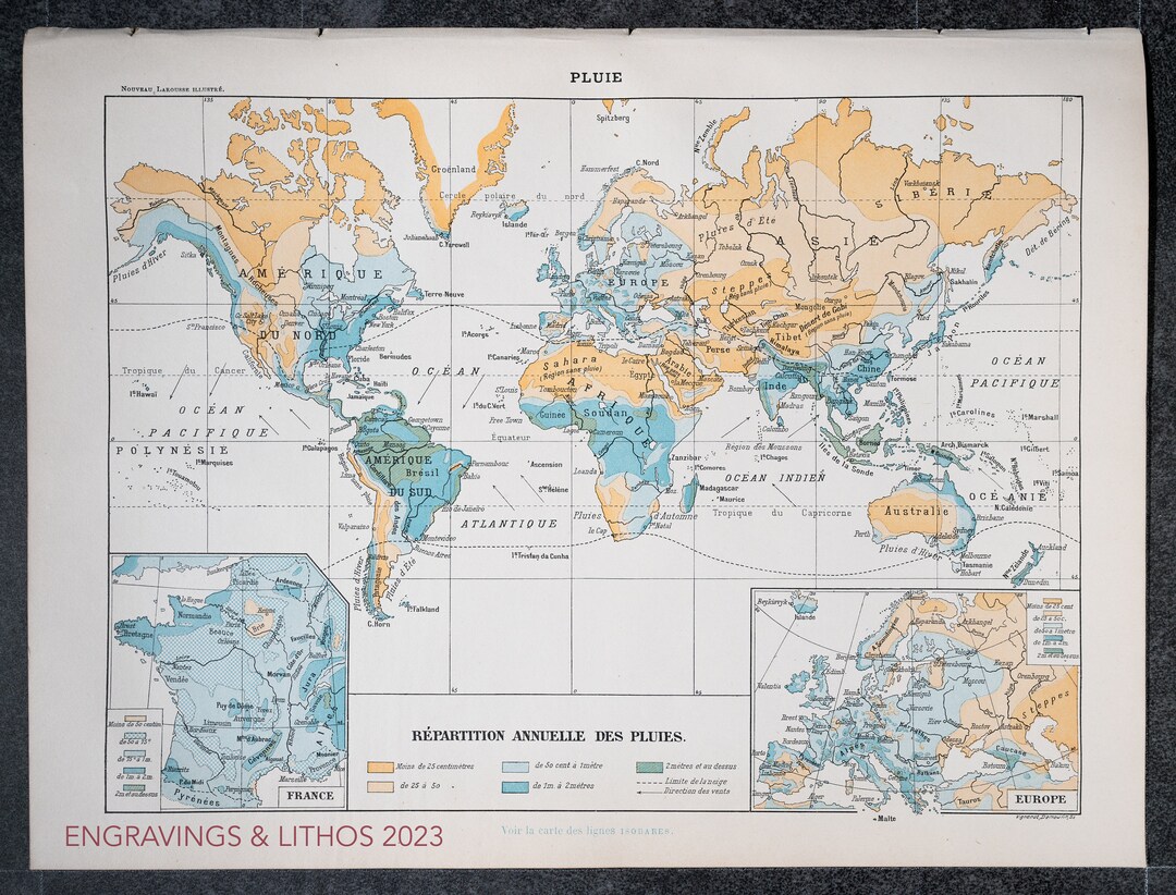 World Ranfall Map Annual Distribution of Rainfall: World Map, France and Europe From