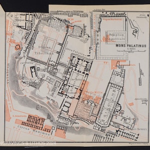1893 Karte von PALATINE HILL in Rom, ITALIEN - Original Lithographie-Karte, Leipzig für ""Italie, Manuel du Voyageur"" von Karl Baedeker."