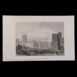 1840 PALACE of WESTMINSTER, LONDON - Antique Print Steel Engraving – from &quot;Scenery and Antiquities of Great Britain&quot; - Scarce!