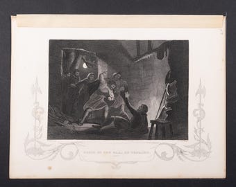 1877 MUERTE DEL CONDE DE DESMOND - Grabado antiguo de Vidas y épocas de irlandeses ilustres y representativos de Thomas Clarke Luby