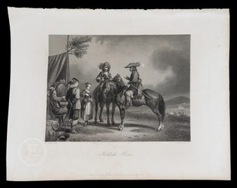 1855 HOLK'S RIDERS, Danish Army  - Black and white steel engraving by Albert Henry Payne “Payne’s Universum”