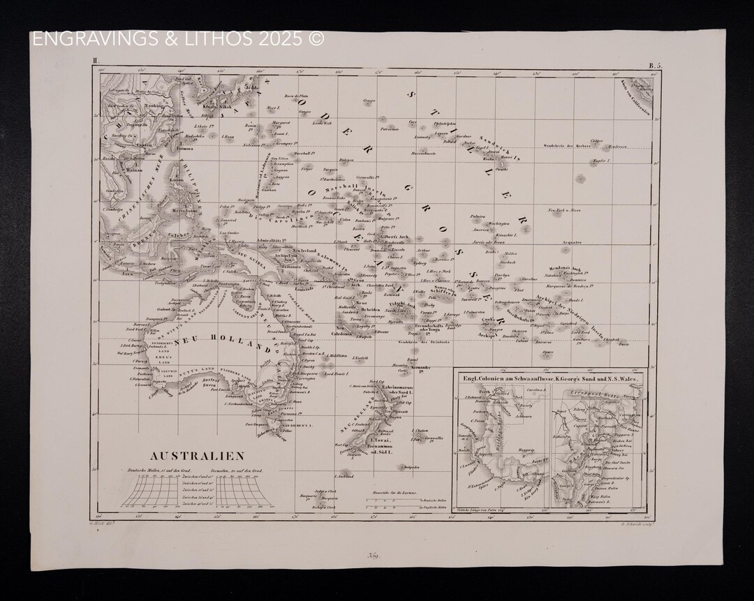 1849 年のオーストラリア地図 – アンティーク彫刻 – オリジナル