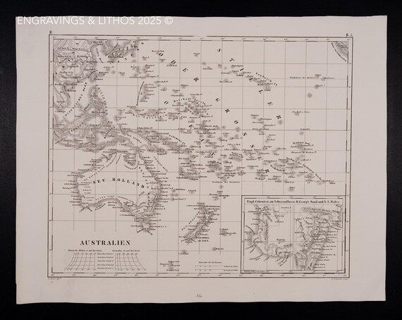 1849 年のオーストラリア地図 – アンティーク彫刻 – オリジナル