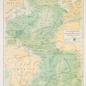 Landkarte der Tiefe Atlantik - Original farbige Lithographie von Meyers Lexikon 1897