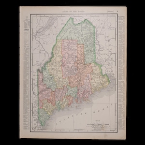 1897  MAINE, USA - Original map from Rand McNally and Company Atlas of the World