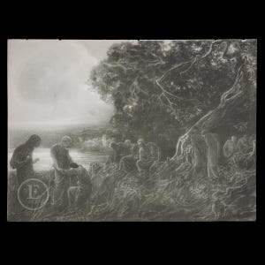 Meeting with Sordello - Purgatorio: Canto VII - Collotype plate from La Divina Commedia by Fratelli Alinari 1902