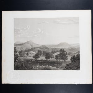1820   View of the TEMPLE of APOLLO EPICURIUS - Collection of Ancient Marbles- Exquisite Original Steel Engraving - (204 Years Old)