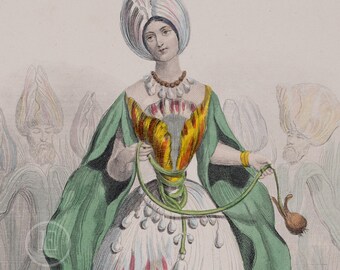 Tulip flower / Stunning Hand-colored plate from "Les Fleurs Animees by J.J.Grandville 1867