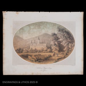 1855  EGGENBERG PALACE - Hand-colored steel engraving by Albert Henry Payne “Payne’s Universum” Original Print Buy 2 get 1 free