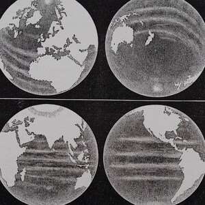地球儀、大陸と海 - 精巧な版画 - 1877年フランスの天文学書からの希少なオリジナルプリント