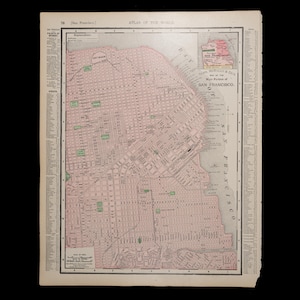 1897 San FRANCISCO, KALIFORNIEN, USA - Original Landkarte von Rand McNally and Company Atlas of the World