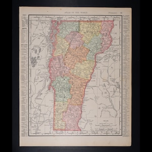 1897 VERMONT, USA - Original Landkarte von Rand McNally and Company Atlas of the World