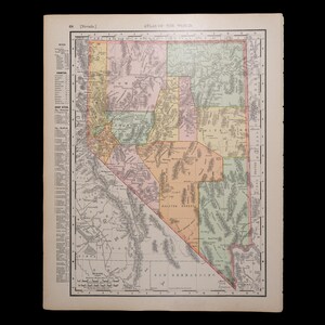 1897 NEVADA, USA - Original Landkarte von Rand McNally and Company Atlas of the World