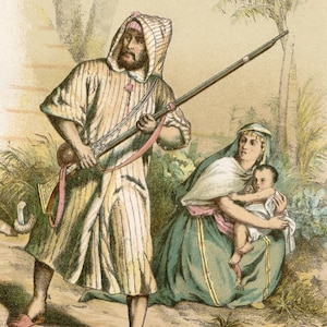 Arabian people - Original plate from &quot;Historia Natural Zoologia&quot; - Dr Klaus - 1891