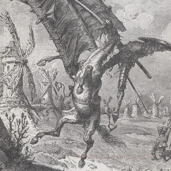 1880年 ドン・キホーテ 風車の帆に衝突 – ギュスターヴ・ドレの