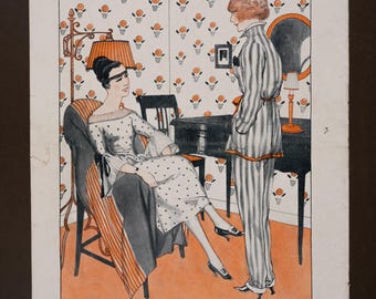 1921 Página interior de La Vie Parisienne de Fabiano – Sátira matrimonial "La mejor venganza" – Impresión original francesa Art Déco