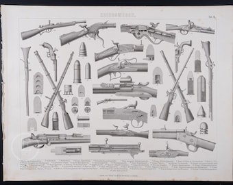 FIREARMS  - Exquisite Cooper engraving print from 1870 -  13.75 x 10.5 in, Very rare!