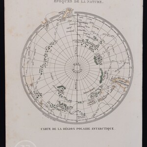 自然の四季 - 南極地域の地図 / 本物の鋼版彫刻と手彩色のビュフォンの作品、M.A.リチャード作、1852年。