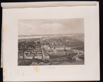 1856年、ハンブルク市、ドイツ - 「世界の書」からの非常に珍しい版画