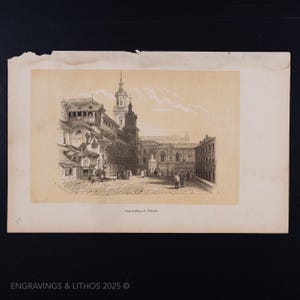 1851 Grand Square in Vitoria, Basque Country, Spain - Original lithography / Spain by Cavaliere Pietro Giuria.