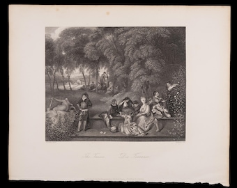 1850 LA TERRAZZA - Incisione su acciaio antica originale della Galleria Reale di Dresda
