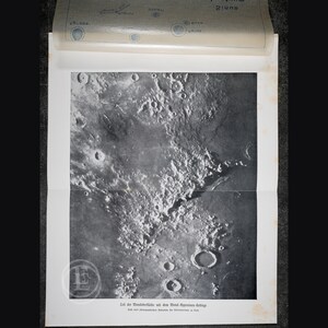 Part of the lunar surface with the lunar Apennine Mountains . Lithography . Weltall und Menschheit 1904 . Astrology Print