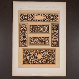 1899  ORNAMENTAL PANELS & BORDER Designs - French Antique Decorative Lithography Plate by Guerinet
