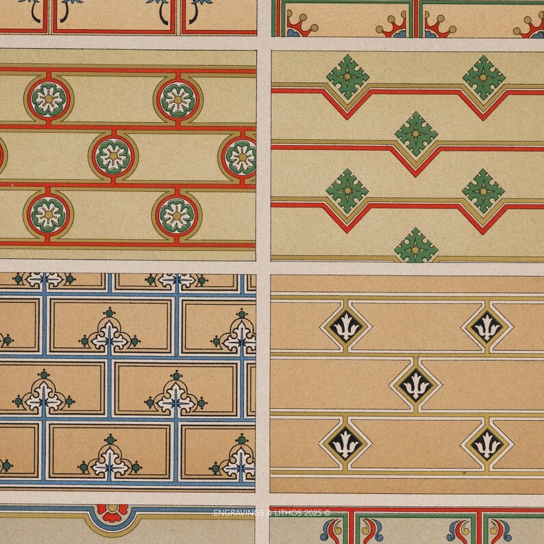 1902 MURAL PATTERN DESIGNS - French Antique Decorative Lithography ...